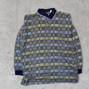 Jos J Oliver Textured Knit Polo Shirt XL 100% Cotton Long Sleeve Pattern